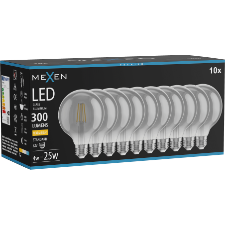 Mexen Vintis 10x Filament LED Gloeilamp E27, G95, 4W, Warm - 2700K, 300 lm, smoke - L157-E27-0427-70x10