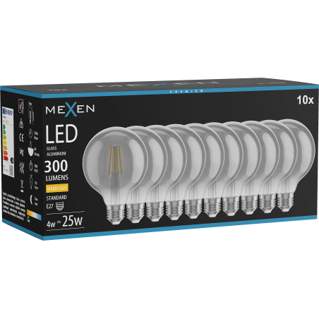 Mexen Vintis 10x LED diegu spuldze E27, G95, 4W, Silta - 2700K, 300 lm, dūmu krāsā - L157-E27-0427-70x10