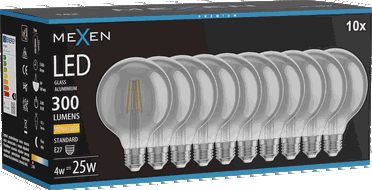 Mexen Vintis 10x LED-hehkulanka E27, G95, 4W, Lämmin - 2700K, 300 lm, savunharmaa - L157-E27-0427-70x10