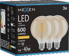 Mexen Vintis 3x LED diegu spuldze E27, G95, 6W, Silts - 2200K, 600 lm, dzintara - L157-E27-0622-50x03