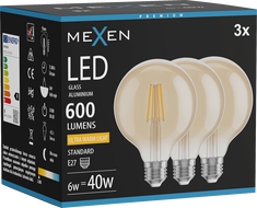 Mexen Vintis 3x LED-filamentlamp E27, G95, 6W, Soe - 2200K, 600 lm, merevaik - L157-E27-0622-50x03