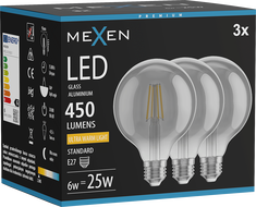 Mexen Vintis 3x filament LED E27, G95, 6W, Soe - 2200K, 450 lm, suitsutatud - L157-E27-0622-70x03