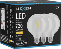 Mexen Vintis 3x Filament LED E27 pirn, G95, 6W, Soe - 2700K, 720 lm, läbipaistev - L157-E27-0627-00x03