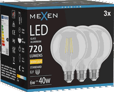 Mexen Vintis 3x LED filamenta spuldze E27, G95, 6W, Silta gaisma - 2700K, 720 lm, caurspīdīga - L157-E27-0627-00x03