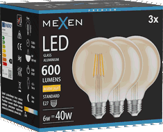 Mexen Vintis 3x LED diegu spuldze E27, G95, 6W, Silta - 2700K, 600 lm, dzintars - L157-E27-0627-50x03