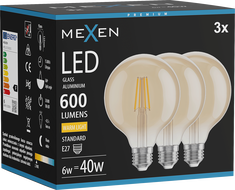 Mexen Vintis 3x LED-filament-pirn E27, G95, 6W, Soe - 2700K, 600 lm, merevaik - L157-E27-0627-50x03