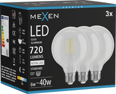 Mexen Vintis 3x LED Filament-Glühbir E27, G95, 6W, Neutral - 4000K, 720 lm, kloer - L157-E27-0640-00x03
