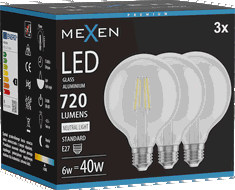 Mexen Vintis 3x LED kvēldiega spuldze E27, G95, 6W, Neitrāla - 4000K, 720 lm, caurspīdīga - L157-E27-0640-00x03
