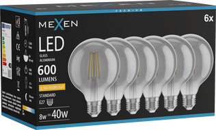 Mexen Vintis 6x Hõõgniidiga LED-lamp E27, G95, 8W, Soe - 2200K, 600 lm, suitsukarva - L157-E27-0822-70x06