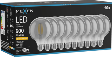 Mexen Vintis 10x LED Ärdrëppel Filament Glühwirbelen E27, G95, 8W, Warm - 2200K, 600 lm, smoke - L157-E27-0822-70x10