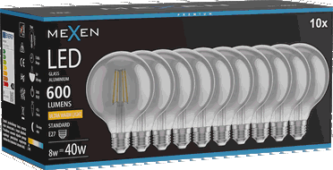 Mexen Vintis 10x LED pavedienu spuldze E27, G95, 8W, Silta - 2200K, 600 lm, dūmaka - L157-E27-0822-70x10