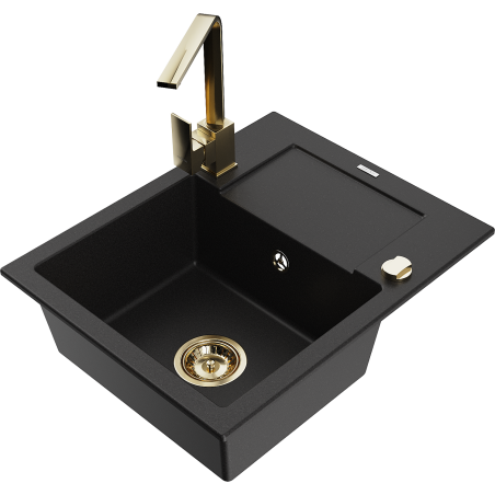 Mexen Enzo fregadero de granito de un seno con escurridor y grifo de cocina Rita, negro - 6506-77-670300-50
