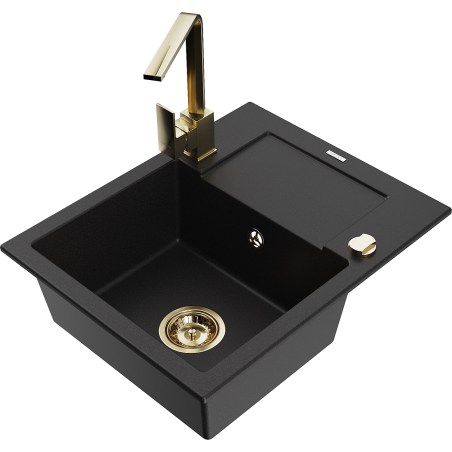 Mexen Enzo granite kitchen sink single-bowl with drainer and Rita kitchen tap, black - 6506-77-670300-50