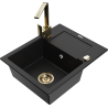 Mexen Enzo granite kitchen sink single-bowl with drainer and Rita kitchen tap, black - 6506-77-670300-50