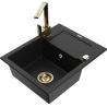 Mexen Enzo granitische keukenwasbak met 1 bak, afdruipplaat en keukenmengkraan Rita, zwart - 6506-77-670300-50