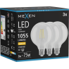 Mexen Vintis 3x Lampadina LED a filamento E27, G95, 8W, Calda - 2700K, 1055 lm, chiara - L157-E27-0827-00x03