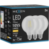 Mexen Vintis 3x LED pavedienu spuldze E27, G95, 8W, Silts - 2700K, 1055 lm, caurspīdīgs - L157-E27-0827-00x03
