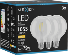 Mexen Vintis 3x Λάμπα LED Filament E27, G95, 8W, Θερμό - 2700K, 1055 lm, καθαρό - L157-E27-0827-00x03