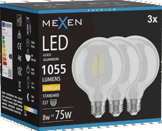 Mexen Vintis 3x LED pavedienu spuldze E27, G95, 8W, Silts - 2700K, 1055 lm, caurspīdīgs - L157-E27-0827-00x03