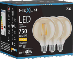 Mexen Vintis 3x LED filamenta spuldze E27, G95, 8W, Silti - 2700K, 750 lm, dzintars - L157-E27-0827-50x03