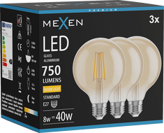 Mexen Vintis 3x LED-filamentlamp E27, G95, 8W, Soe - 2700K, 750 lm, merevaik - L157-E27-0827-50x03