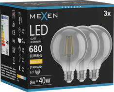 Mexen Vintis 3x Ampoule filament LED E27, G95, 8W, Chaude - 2700K, 680 lm, fumée - L157-E27-0827-70x03