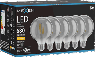 Mexen Vintis 6x LED kvēlspuldze E27, G95, 8W, Silta - 2700K, 680 lm, dūmu - L157-E27-0827-70x06