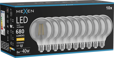 Mexen Vintis 10x LED E27 hõõgniidiga lamp, G95, 8W, Soe - 2700K, 680 lm, suits - L157-E27-0827-70x10