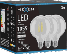 Mexen Vintis 3x LED filamentu spuldze E27, G95, 8W, Neitrāla - 4000K, 1055 lm, caurspīdīga - L157-E27-0840-00x03
