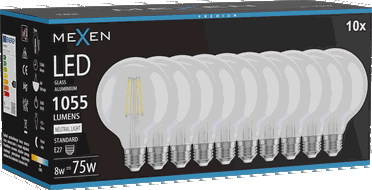 Mexen Vintis 10x LED šķiedras spuldze E27, G95, 8W, Neitrāla - 4000K, 1055 lm, caurspīdīga - L157-E27-0840-00x10