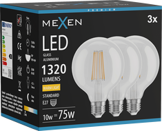 Mexen Vintis 3x LED-filament-pirn E27, G95, 10W, Soe - 2700K, 1320 lm, läbipaistev - L157-E27-1027-00x03