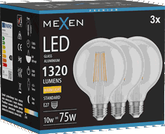 Mexen Vintis 3x LED pavediena spuldze E27, G95, 10W, Silta - 2700K, 1320 lm, caurspīdīgs - L157-E27-1027-00x03