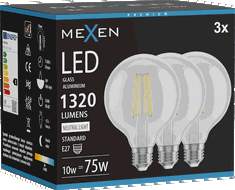 Mexen Vintis 3x LED pavedienu spuldzes E27, G95, 10W, Neitrāla - 4000K, 1320 lm, dzidra - L157-E27-1040-00x03