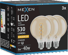 Mexen Vintis 3x LED filament spirala žarulja E27, G95, 6W, Topla - 2200K, 530 lm, jantar - L167-E27-0622-50x03