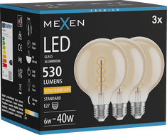 Mexen Vintis 3x LED Filamentspiralebeen E27, G95, 6W, waarmt - 2200K, 530 lm, amber - L167-E27-0622-50x03