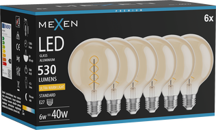Mexen Vintis 6x LED-Filament-Glühbirne Spirale E27, G95, 6W, Warm - 2200K, 530 lm, amber - L167-E27-0622-50x06