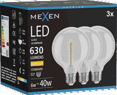 Mexen Vintis 3x LED spuldzes spirāle ar kvēldiegu E27, G95, 6W, Silta - 2700K, 630 lm, dzidrs - L167-E27-0627-00x03