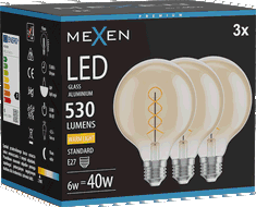Mexen Vintis 3x Lampadina a filamento spirale LED E27, G95, 6W, Calda - 2700K, 530 lm, ambra - L167-E27-0627-50x03