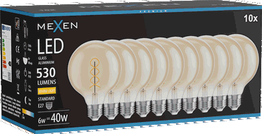 Mexen Vintis 10x LED kvēlspuldzes spirāles E27, G95, 6W, Silta - 2700K, 530 lm, dzintars - L167-E27-0627-50x10