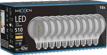 Mexen Vintis 10x LED filamenta spirāles spuldze E27, G95, 6W, Silta - 2700K, 510 lm, dūmu - L167-E27-0627-70x10