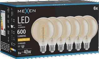 Mexen Vintis 6x Spuldze ar filamenta spirāli LED E27, G95, 8W, Silta - 2200K, 600 lm, dzintara - L167-E27-0822-50x06