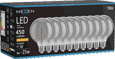 Mexen Vintis 10x Spuldze diega spirāle LED E27, G95, 8W, Silta - 2200K, 450 lm, smoke - L167-E27-0822-70x10
