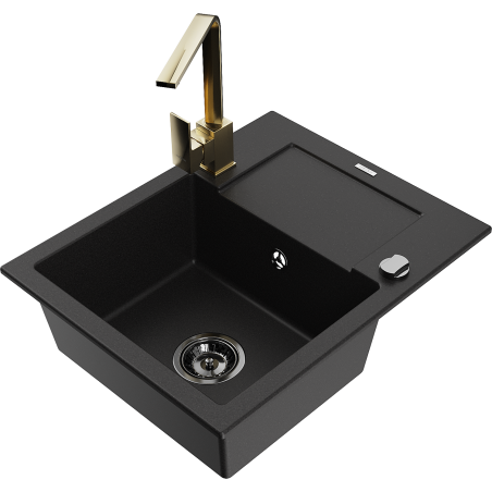 Mexen Enzo fregadero de granito de 1 seno con escurridor y grifo de cocina Rita, negro - 6506-77-670300-50-B