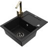 Mexen Enzo granite sink 1-bowl with drainer and Rita kitchen tap, black - 6506-77-670300-50-B