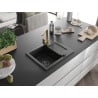 Mexen Enzo granite sink 1-bowl with drainer and Rita kitchen tap, black - 6506-77-670300-50-B