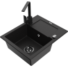 Mexen Enzo fregadero de granito de 1 cubeta con escurridor y grifo de cocina Rita, negro - 6506-77-670300-70-B