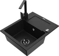 Mexen Enzo fregadero de granito de 1 cubeta con escurridor y grifo de cocina Rita, negro - 6506-77-670300-70-B