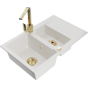 Mexen Gaspar fregadero de granito de 1,5 senos con escurridor y grifo de cocina Rita, blanco - 6507-20-670300-50