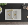 Mexen Gaspar granitische gootsteen 1,5-kamer met afdruiprek en keukenkraan Rita, wit - 6507-20-670300-50