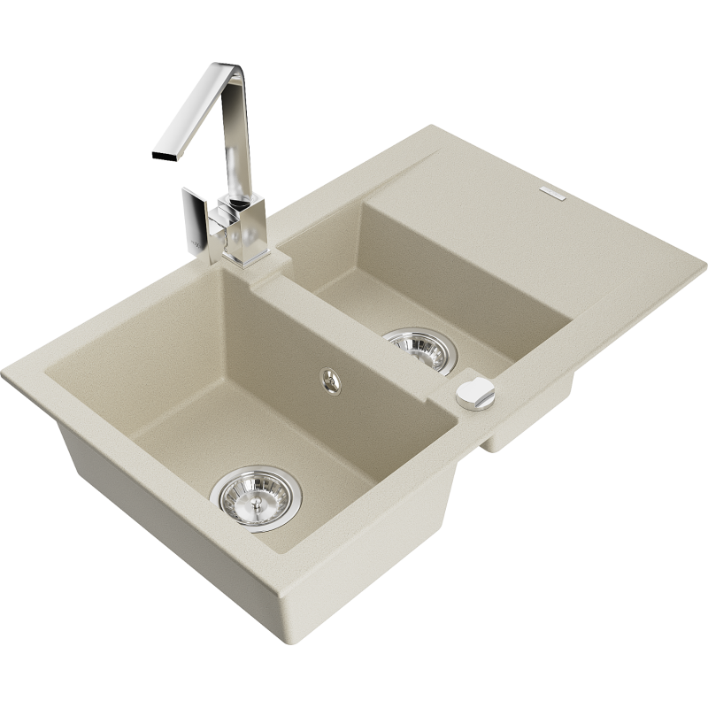 Mexen Gaspar Granit Sink 1.5-Bowl with Drainer and Kitchen Tap Rita, Beige - 6507-69-670300-00